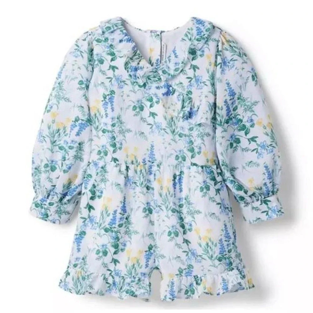 Janie and Jack Girls Floral Romper Jumpsuit Ruffle Collar Size 3T